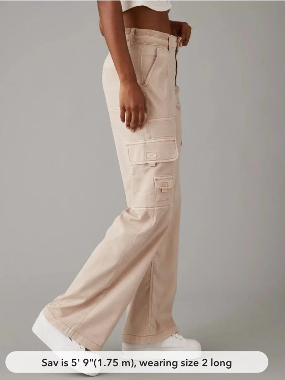American Eagle Dreamy Drape Stretch Cargo Super High-Waisted Baggy Wide-Leg Pant - Picture 2 of 14